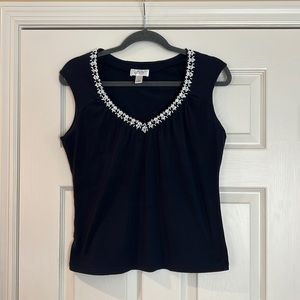 Loft Cap Sleeved Beaded Neckline Shirt.